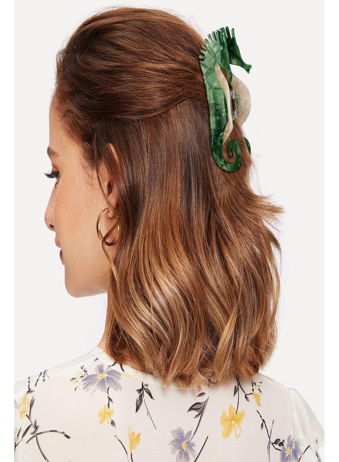 هابدو مشابك شعر على شكل حصان بحر أخضر من هابدو، مشبك شعر لطيف على شكل مخلب حيوان للنساء والفتيات، إكسسوارات شعر بحرية من الأسيتات، هدية - Image 2